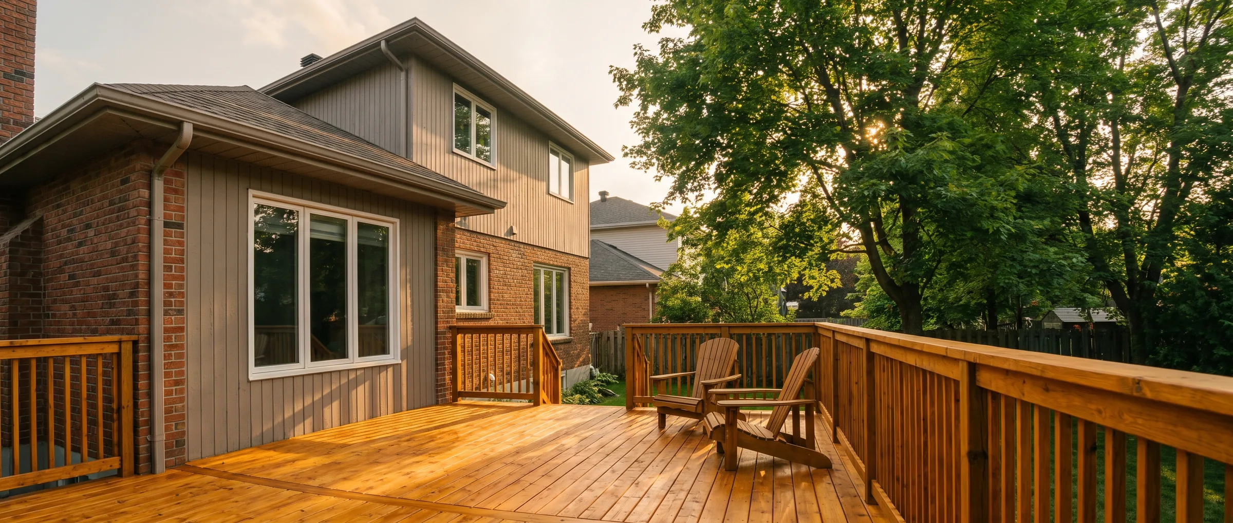 Restored cedar deck at golden hour